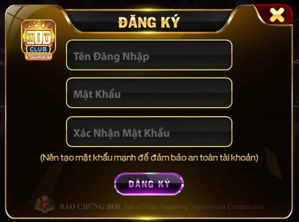 Điền các thông tin để thực hiện việc đăng ký Hitclub 